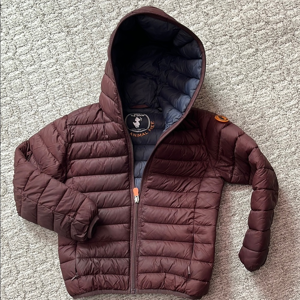 SAVE THE DUCK Kids Puffer Jacket in Burgundy and Gray